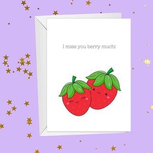I Miss You Card Printable | Vermisse Dich Beere Viel | Sofort Download Grußkarte | Süße Erdbeerkarte | Thinking of You Karte PDF