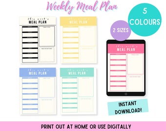 Digital Weekly Meal Planner | Instant Download Household Organization | Digital Meal Planner Template | Printable Weekly Meal Planner Page