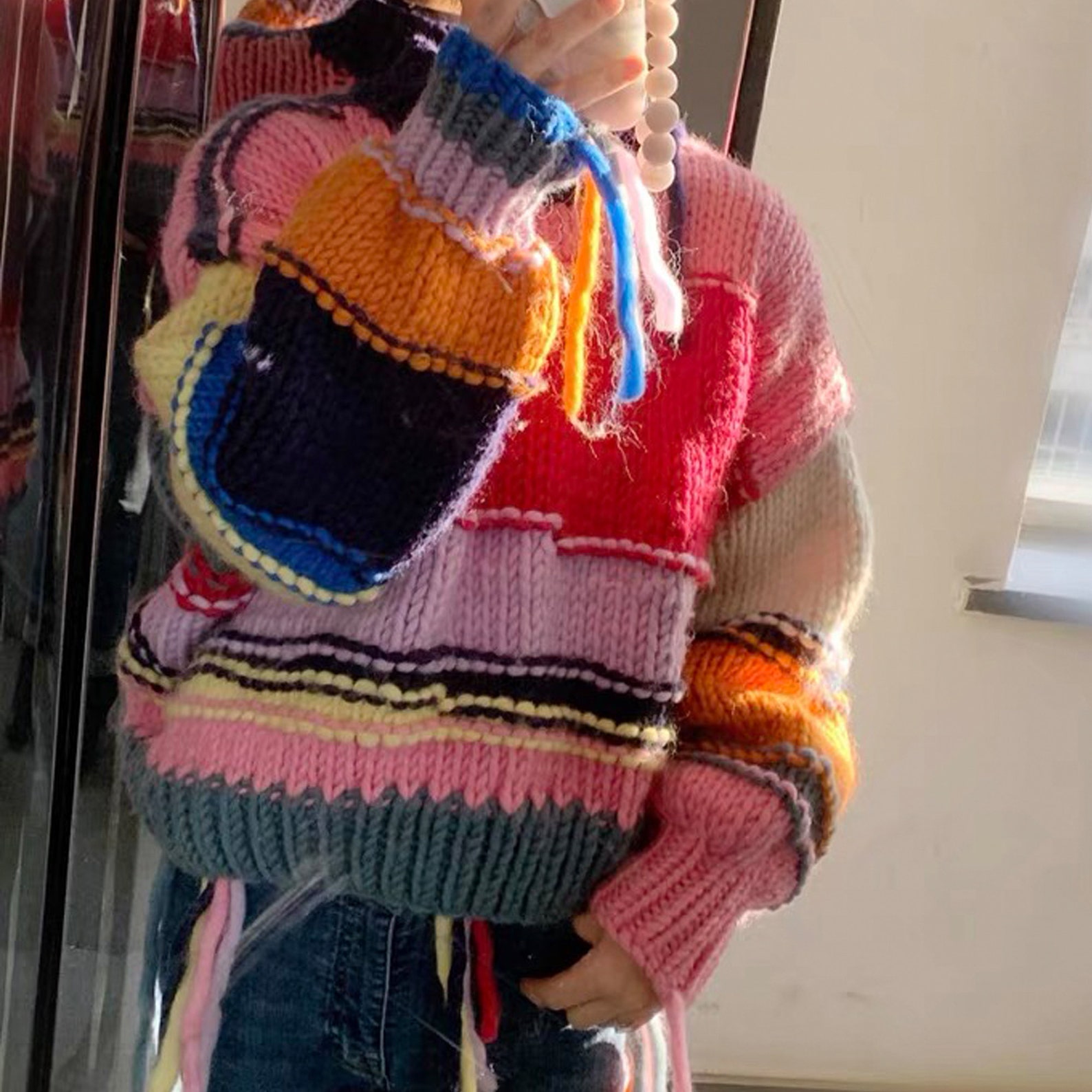 Hand Knitted Rainbow Jumper Hand Knitted Multi Rainbow Etsy