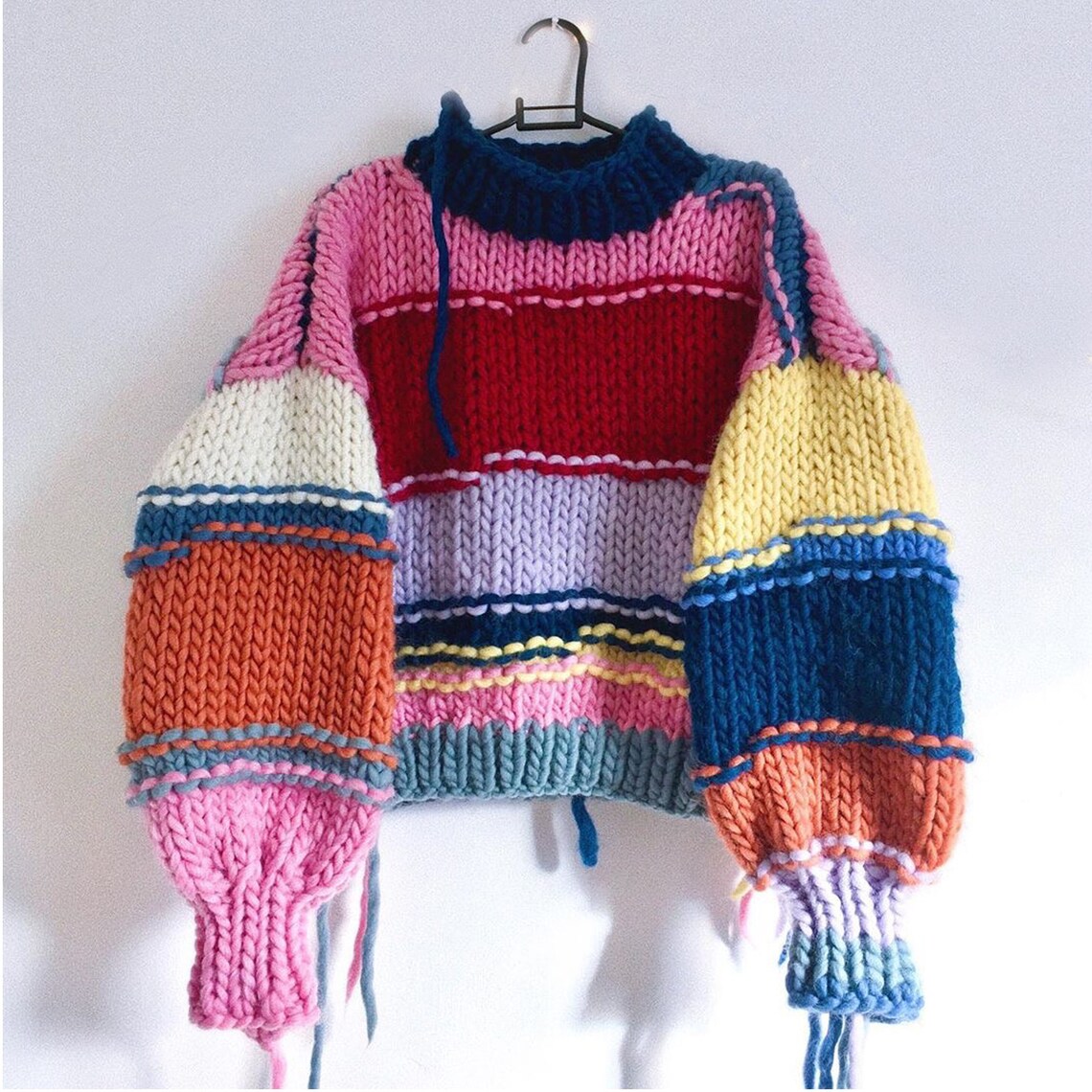 Hand Knitted Rainbow Jumper Hand Knitted Multi Rainbow Etsy