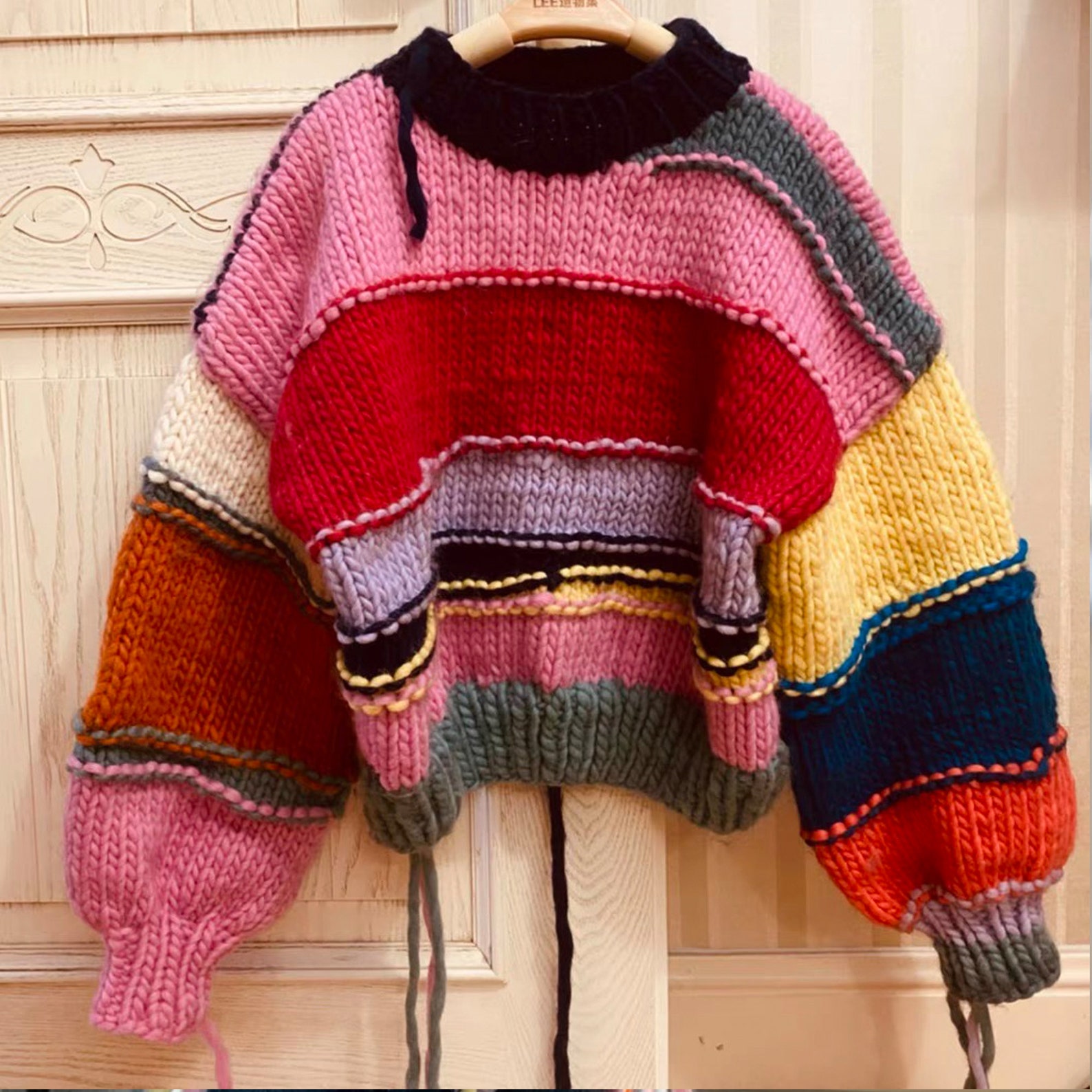 Hand Knitted Rainbow Jumper Hand Knitted Multi Rainbow Etsy