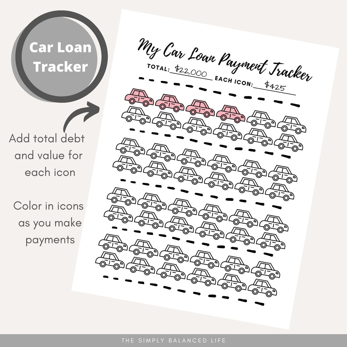 Car Loan Payoff Tracker Printable PDF 8.5 x 11 Etsy
