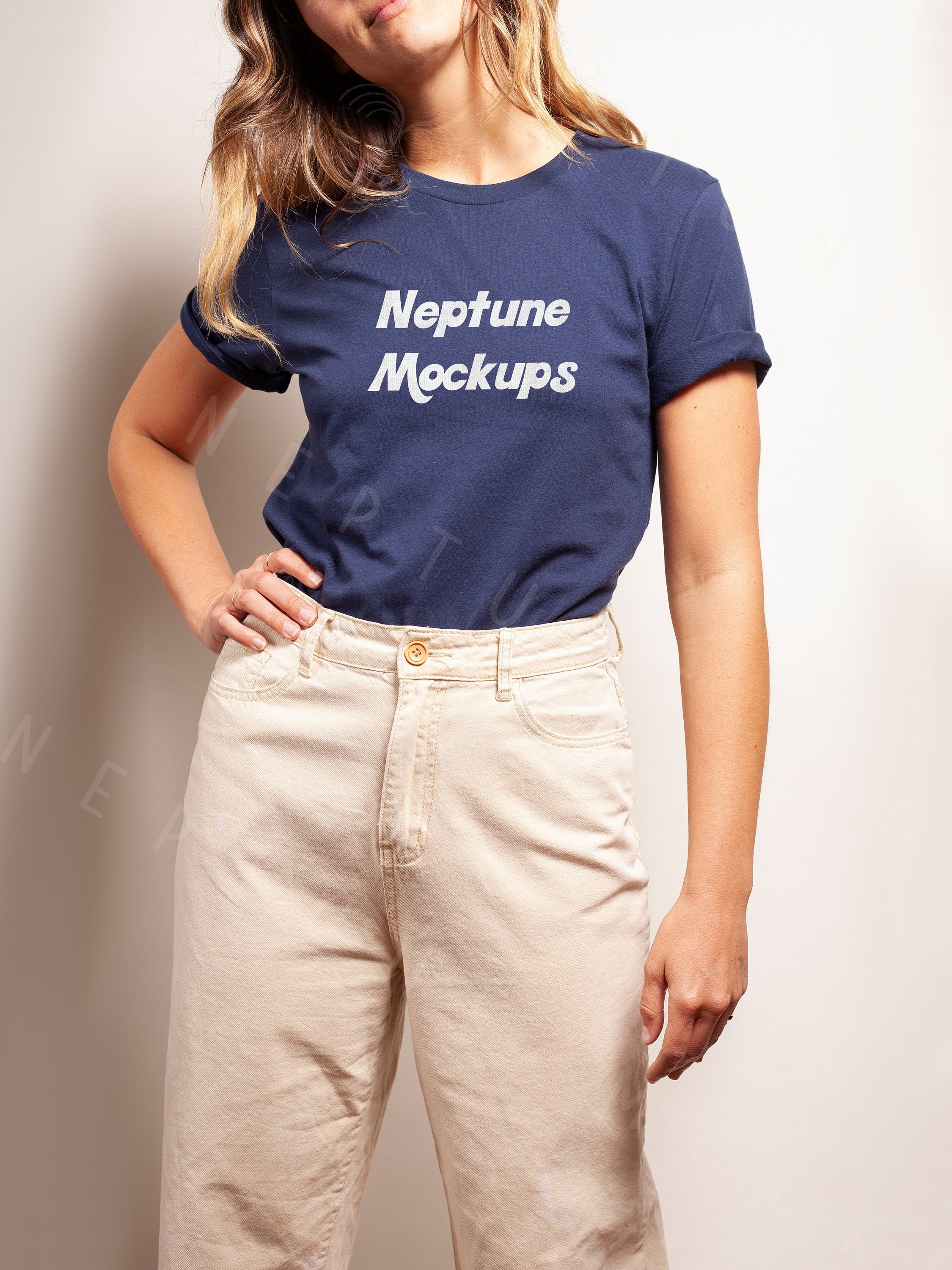 Download Bella Canvas 3001 Navy T-Shirt Mockup BC 3001 Female Model | Etsy