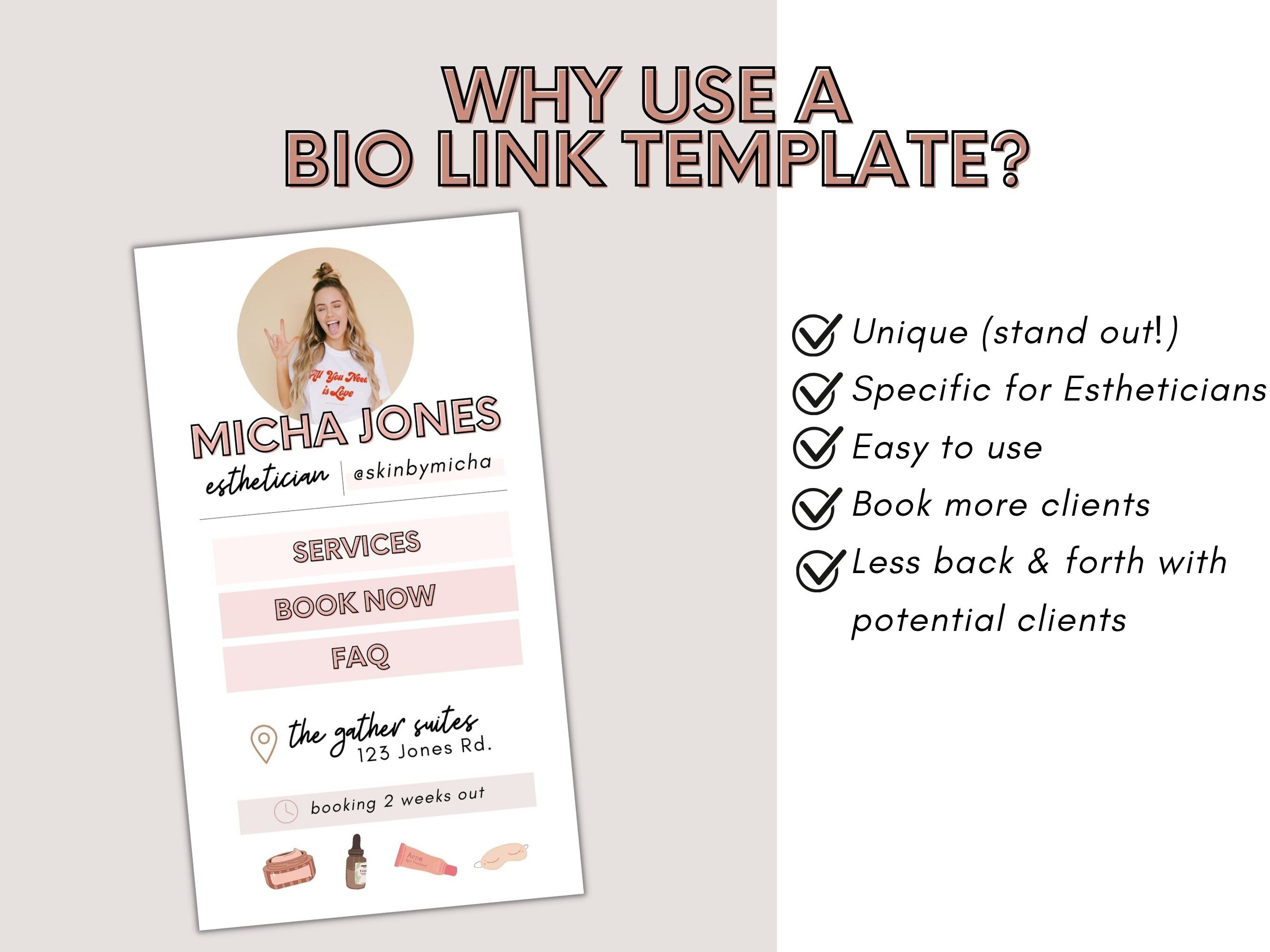 Esthetician Bio Link site Link Tree Esthetician Business Etsy UK