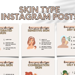 10 SKIN TYPE Instagram Posts, Esthetician Instagram, Esthetician Canva Templates, Skincare Instagram Post, Beauty Instagram Template