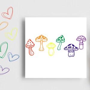 LGBTQIA プライド グリーティング カード、キノコ デザイン、バースデー カード、クィア サンキュー カード、ゲイ カミングアウト カード、WLW MLM レインボー プライド フラッグ