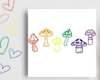 LGBTQIA pride greetings card mushroom design birthday card queer thank you card gay coming out card WLW mlm rainbow pride flag