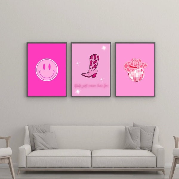 Y2K wall art decor, pink wall art set, pink prints, room decor aesthetic y2k, y2k decor, y2k dorm decor, digital download, prints