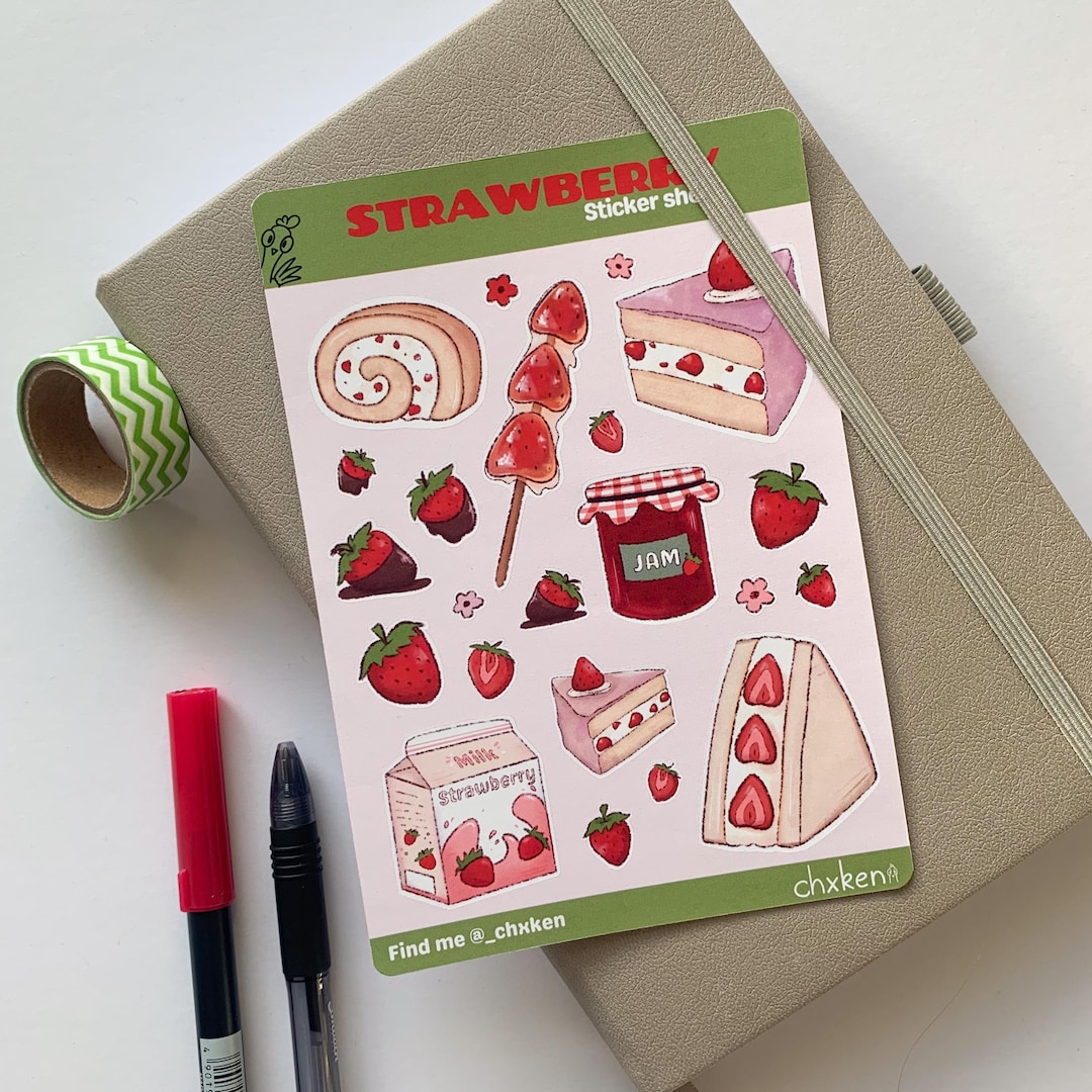 Strawberry Sticker Sheet // Fruit Sticker Sheet// Cute Stickers ...