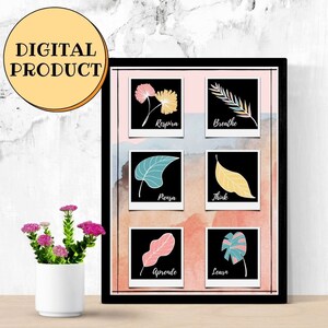 Breathe, Think, Learn - Printable A4 size, Botanical Wall Art, Spanish and English, Bilingual Wall Art, Polaroids