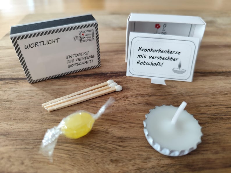Spark of luck - Candle with message (A-I) in matchbox, hand-poured image 6
