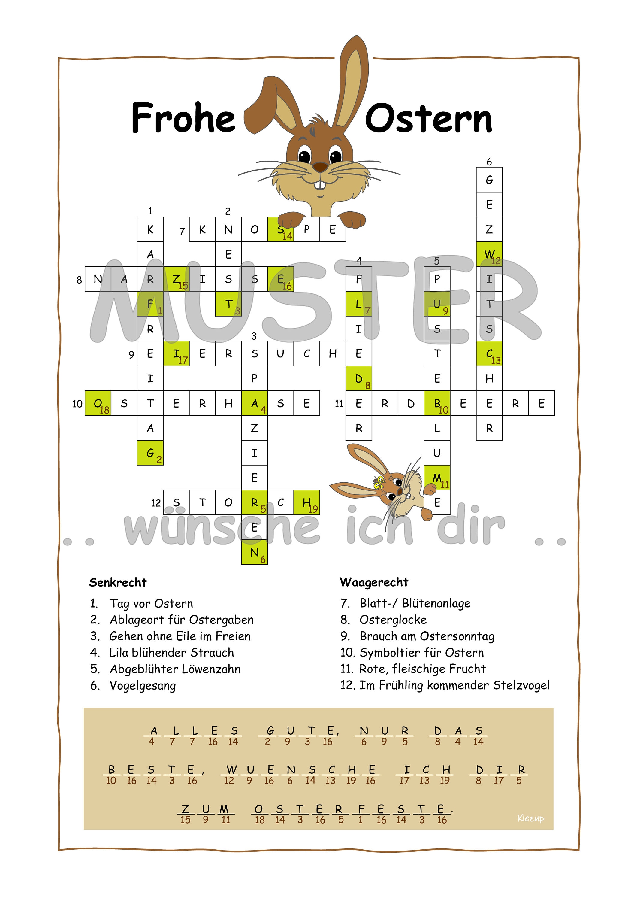 Osterrätsel mit Botschaft Alles Gute, nur das Beste, wünsche ich dir