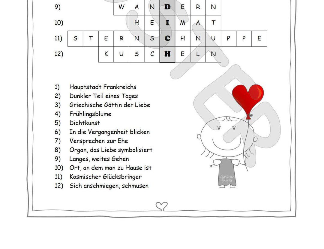 Ich liebe dich - als Botschaft im Kreuzwortrtsel - Sofortdownload - Etsy  sterreich