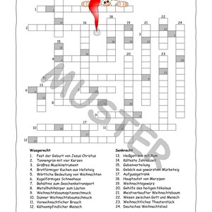 Puede incluir: Un crucigrama en blanco y negro con la palabra "Weihnachtsr&auml;tsel" en la parte superior. El crucigrama es sobre la Navidad e incluye pistas para palabras como "&aacute;rbol de Navidad", "Santa Claus" y "villancico navide&ntilde;o".