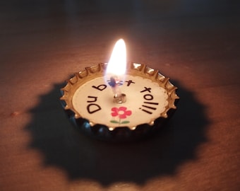 Scintilla di fortuna - Candela con messaggio (I-Z) in scatola di fiammiferi, colata a mano