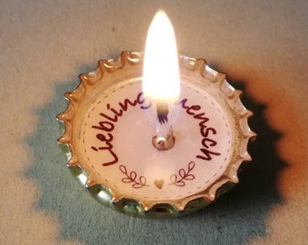 Sprechende Kerze Wortlicht Geschenk Geburtstag upcycling handgemacht Kronkorkenkerze Kleinigkeit Mitbringsel