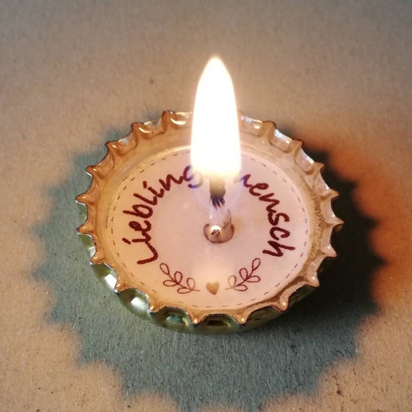 Sprechende Kerze Wortlicht Geschenk Geburtstag upcycling handgemacht Kronkorkenkerze Kleinigkeit Mitbringsel