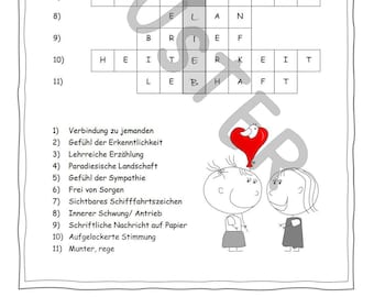 Je t'aime - comme message dans une grille de mots croisés - téléchargement instantané