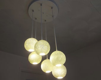 Handmade Bone China Clay Pendant Light Cluster: 6-Ball Chandelier