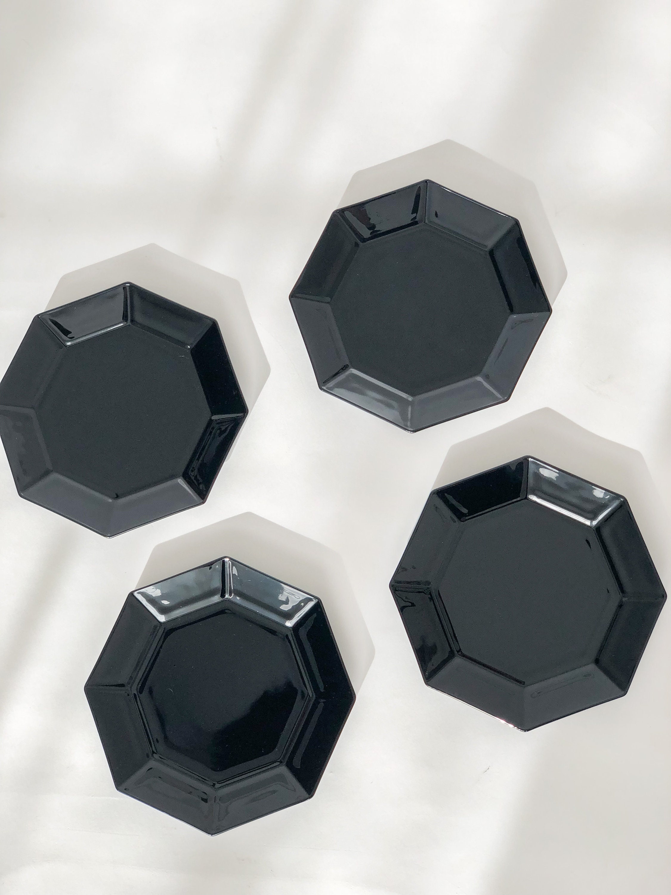 Vintage French Arcoroc Black Glass Hexagonal Plates Etsy Uk