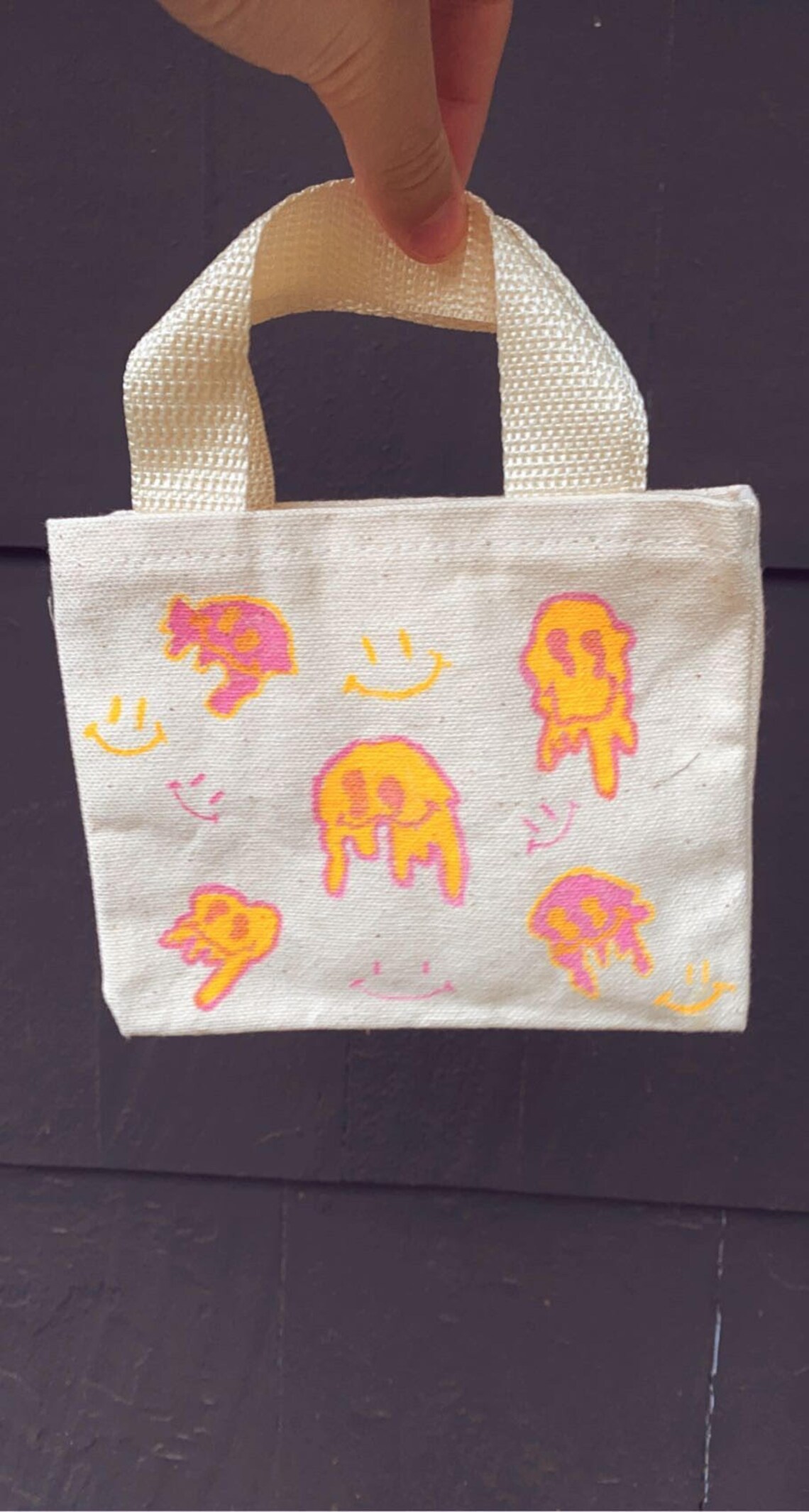 Preppy Hand Painted Drip Smiley Face Mini Tote Bag - Etsy