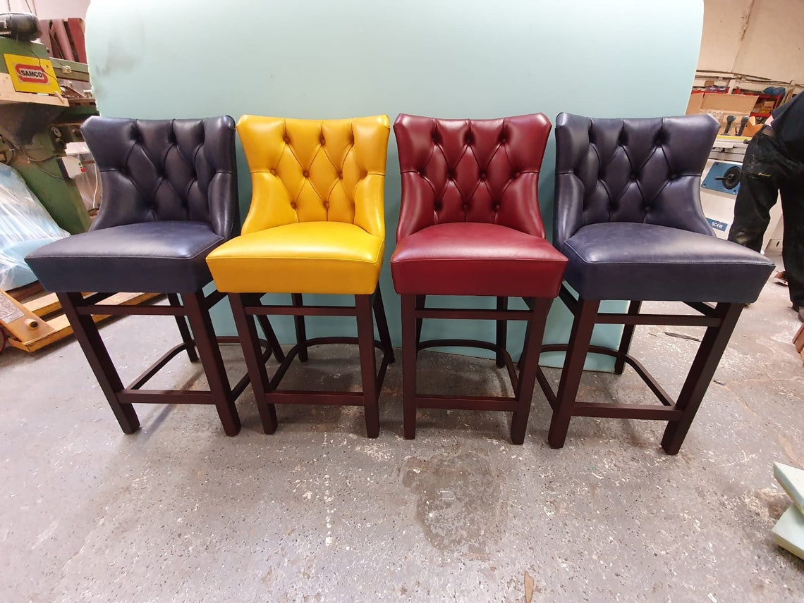 Luxury Chesterfield Design Bar Stool With Solid Wood Frame | Etsy