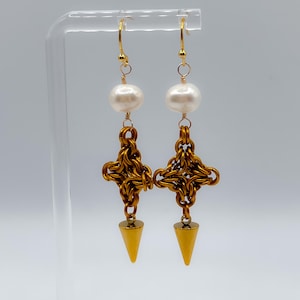 Milena Chainmail Earrings | Lightweight Gemstone Jewelry, Freshwater Pearl Earrings, Chainmaille Jewelry