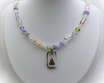 Fruit Salad Necklace | Vintage Glass Pear Intaglio Necklace, Glass Bead Jewelry, Bead Soup Necklace