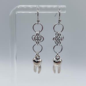 Ana Chainmail Earrings | Tooth Charm Earrings, Handmade Chainmaille Jewelry