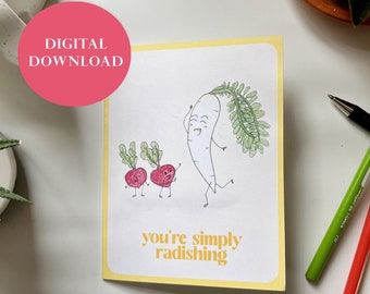 PRINTABLE "You're Radishing" A2 Valentine Veggie card, perfect for anniversary