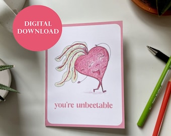 PRINTABLE "Unbeetable" A2 Valentine Veggie card, perfect for anniversary