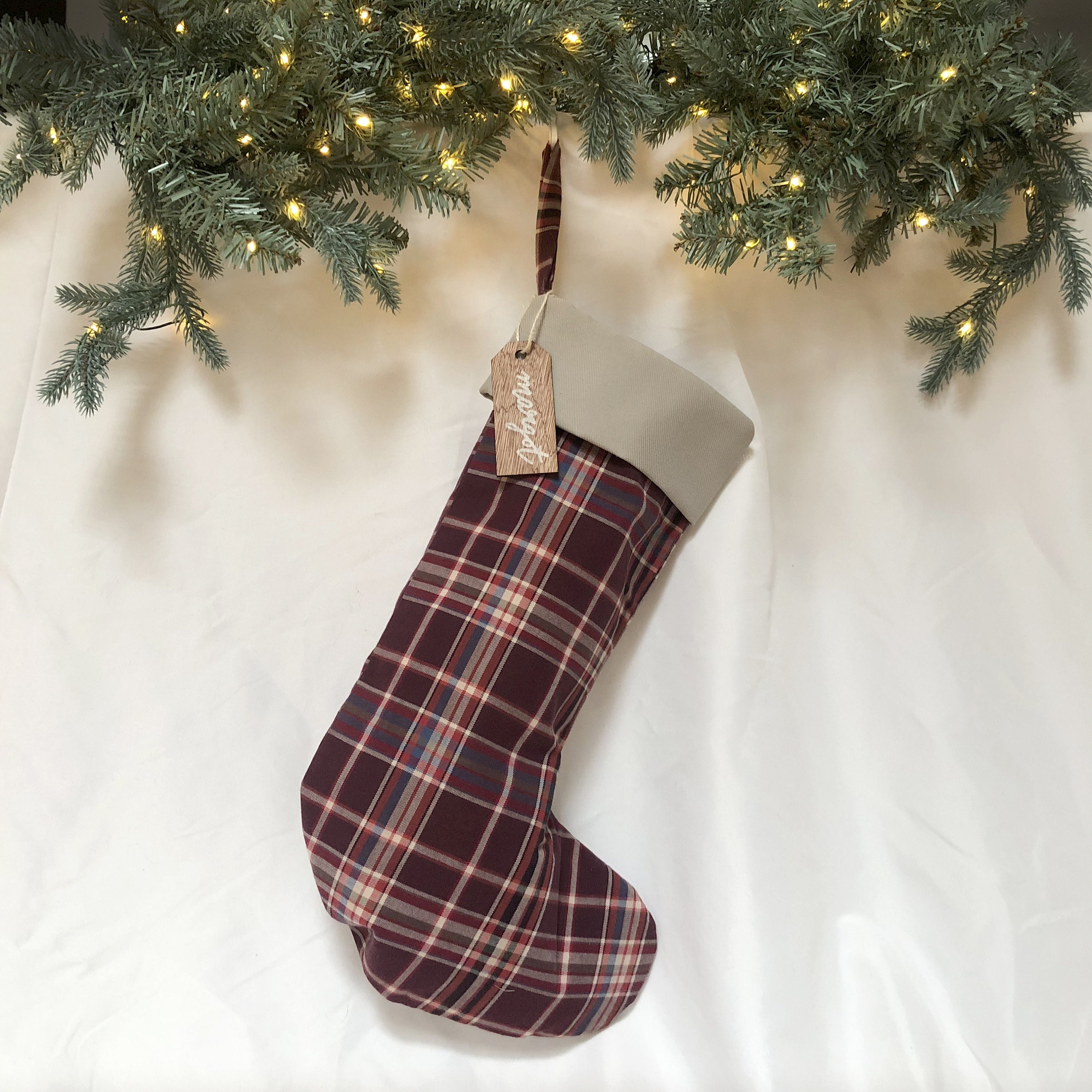 Scottish Plaid Personalized Christmas Stockings with Wooden Name Tags –  Stocking Factory
