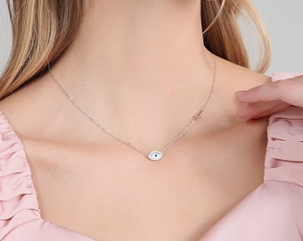 Evil Eye Necklace, Cross Necklace, Silver Necklace, Gift for Women, Gift for Mom, Necklace for Mom, 925 Sterling Silver, Bridesmaid Gifts