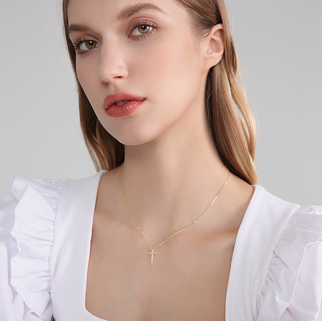 16 Inch Side Cross Chain Sideways Initial Necklace