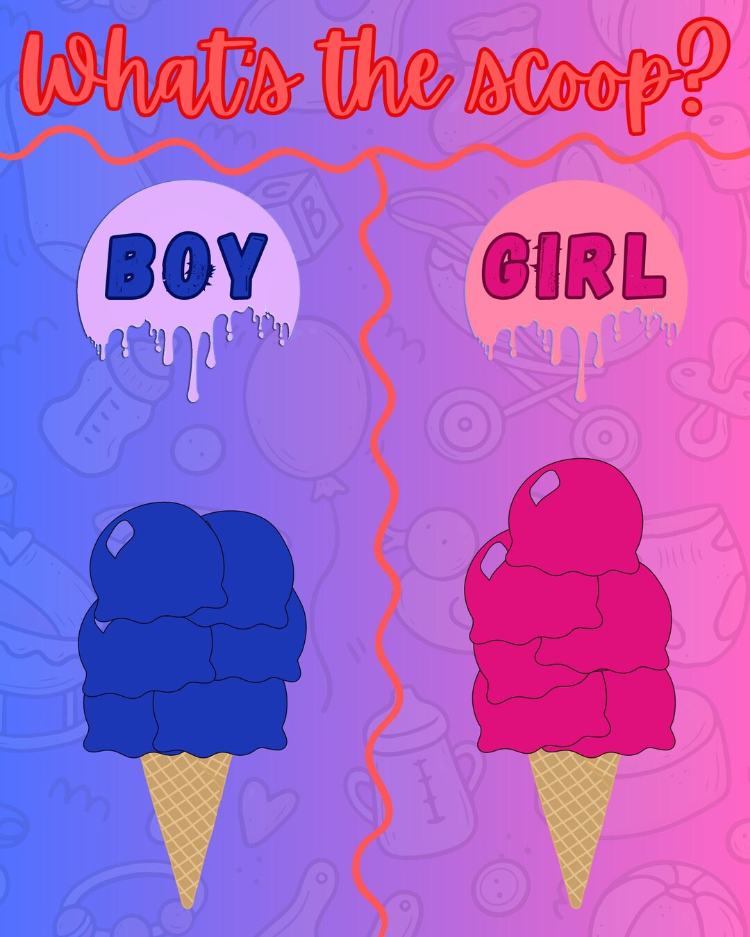 What's the Scoop Gender Guessing Game Printable Template Blue Pink