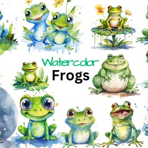 Aquarel kikker clipart, kikker PNG, kikker clipart, kikker kunst, kikker, digitaal, PNG-formaat instant download voor commercieel gebruik