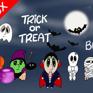Zestaw clipartów na Halloween, słodkie cliparty na Halloween, naklejki, materiały do druku, pobieranie cyfrowe, zestaw clipartów, straszne, upiorne, duchy i potwory