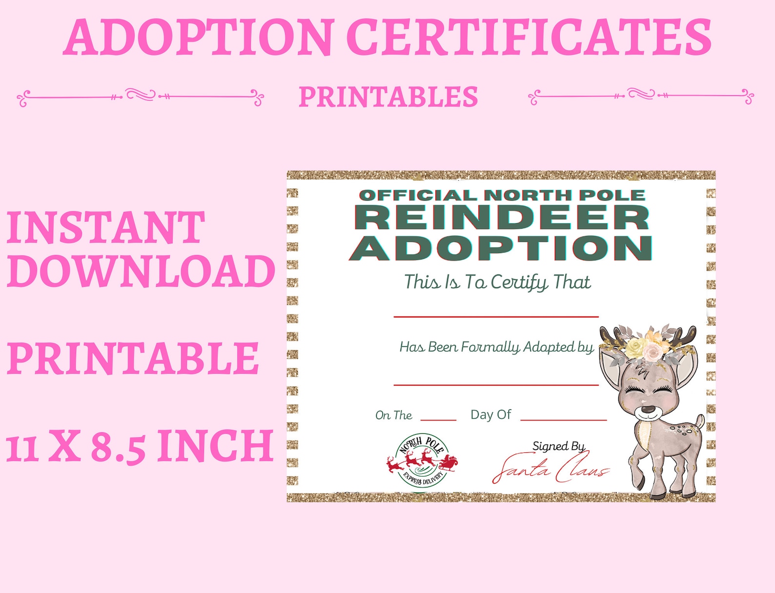 Reindeer Adoption Certificate Adopt A Reindeer Instant Download Reindeer Adoption Certificate Adopt A Reindeer Instant Download