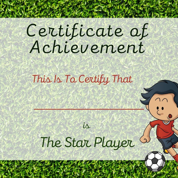 Soccer Star Player Certificate, Football, Novelty Certificate, Achievement, Reward, Award, Boy, Girl, Child,Sports Certificate, Sports Award