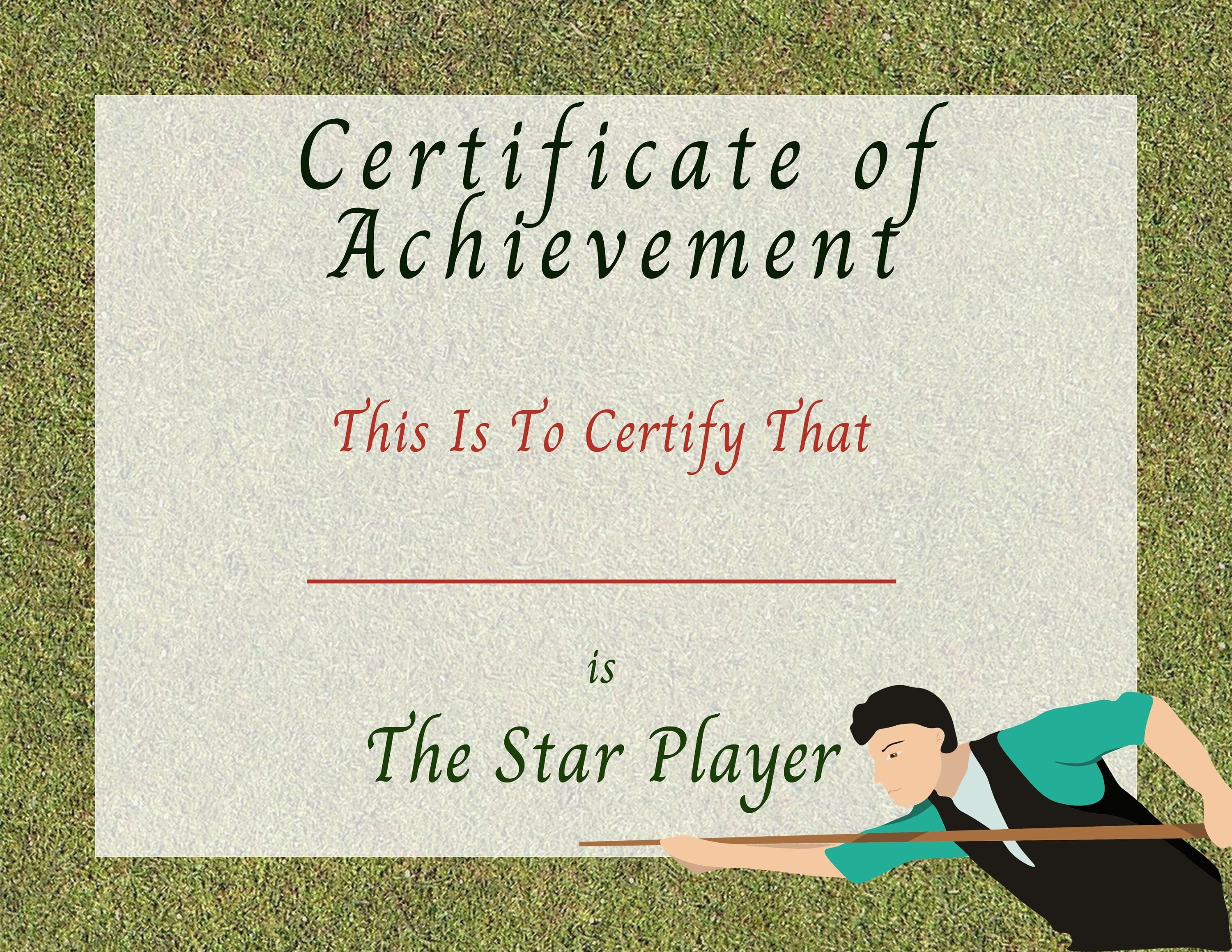 Snooker Star Player Certificate Pool Billiards Novelty | Etsy