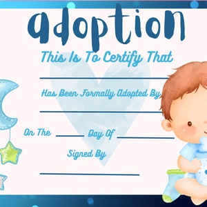 Boy Reborn Doll Adoption Certificate, Reborn Adoption, Instant Download, Printable, Print Your Own,Gift Certificate, Gift, Parties, Party