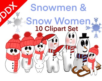 Snowmen Clipart Set, Snow Women Clipart, Christmas, Winter Clipart, Instant Download, Stickers, Christmas Stickers, Winter Stickers, Bundle