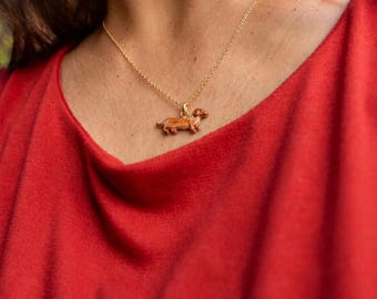 Dachshund Pendant Necklace, Wiener Dog Jewelry, Sausage Dog Necklace, Dog Lover Gift, Handmade Mini Dog Necklace