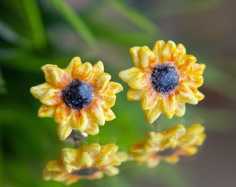 Ukraine Sunflower Earrings, Polymer Clay Floral Jewelry