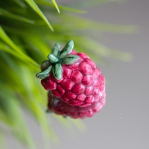 Tasty raspberry brooch/ Fake food jewelry/ Red berry fruit pin/ Forest raspberries charm/ Realistic cute berries jewels/ Tasty summer treats