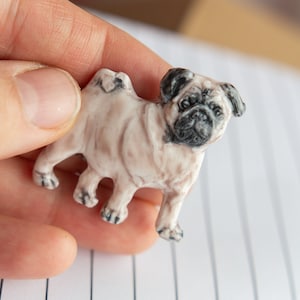 Pug brooch/ Cute dogs pin/ Pet lover gift/ Collectibles figurine/ Dog mom jewelry/ Standing  animal charm/ Full body/ Dogs portrait, face
