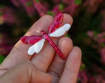 Latvian dragonfly brooch/ Latvia national flag colour pin/ Patriotic souvenir from Riga/ Hometown Moving Gift/ Dark red, white fairy jewelry