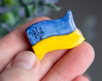 Ukraine flag brooch with tryzub/ Blue, yellow Ukraine solidarity pin/ *Donates to Ukraine*/ Support Ukraine/ Stay with Ukraine/ Zelensky/