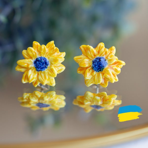 Ukraine sunflower earrings/ *Donates to Ukraine*/ Blue, yellow flower present/ Solidarity sunflower earring/ Support Ukraine jewelry