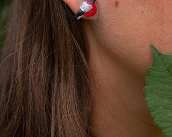 Bullfinch Bird Stud Earrings, Cute Red Bird Jewelry, Handmade Gift for Bird Lover, Dainty Nature Earrings, Minimalist Gift for Her